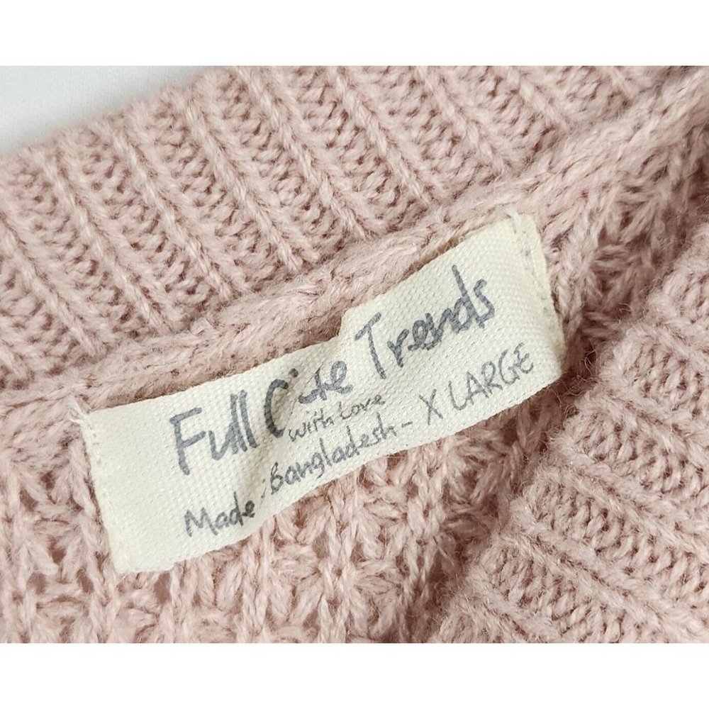 Full Circle Trends Sweater Womens XL Pink Cropped Preppy Cinched Waffle Knit Top - Picture 9 of 13